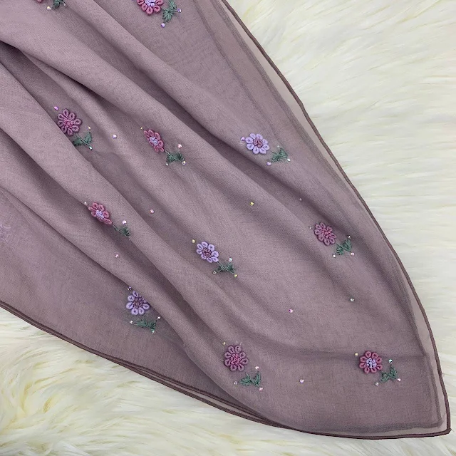 Tudung bawal sulam cotton voile Japan bunga matahari