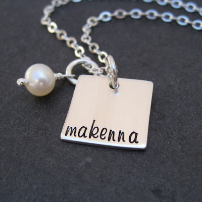 Personalized Mothers Jewelry on Square Pendant Hand Stamped And Personalized Mommy Necklace Jewelry