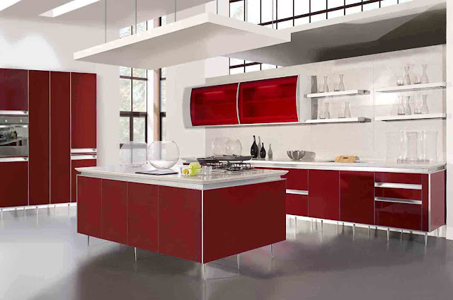 Model Desain Kitchen Sets Merah Minimalis Modern