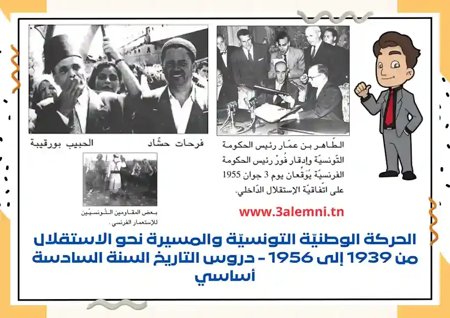 تلخيص درس التاريخ سنة سادسة : الحركة الوطنيّة التونسيّة والمسيرة نحو الاستقلال من 1939 إلى 1956