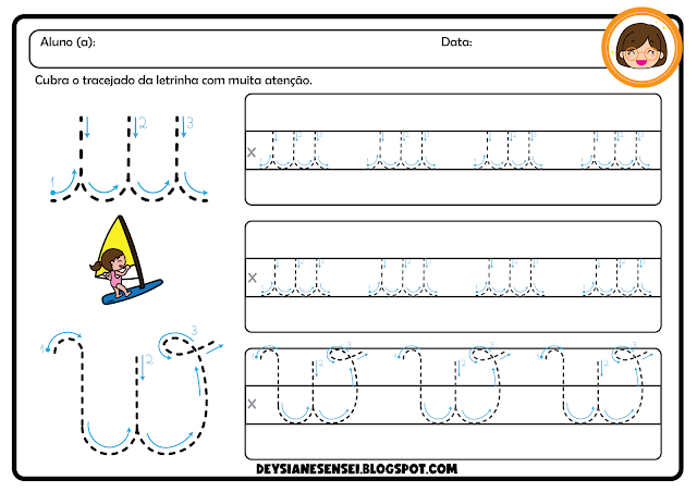 Letra W maiúscula e Minúscula Cursiva Cubra o tracejado da letrinha com muita atenção.