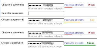 password inputs with strength indicator from weak to strong