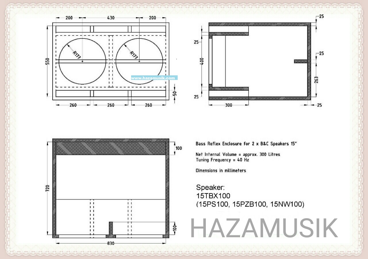 Gambar skema box speaker 15"x2 subwoofer - HAZA MUSIK