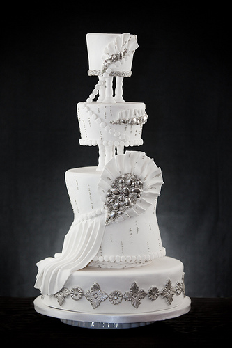 Silver and White Wedding Cake To see daily pictures recipes tips and more