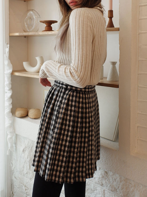 Knife Pleat Check Print Skirt