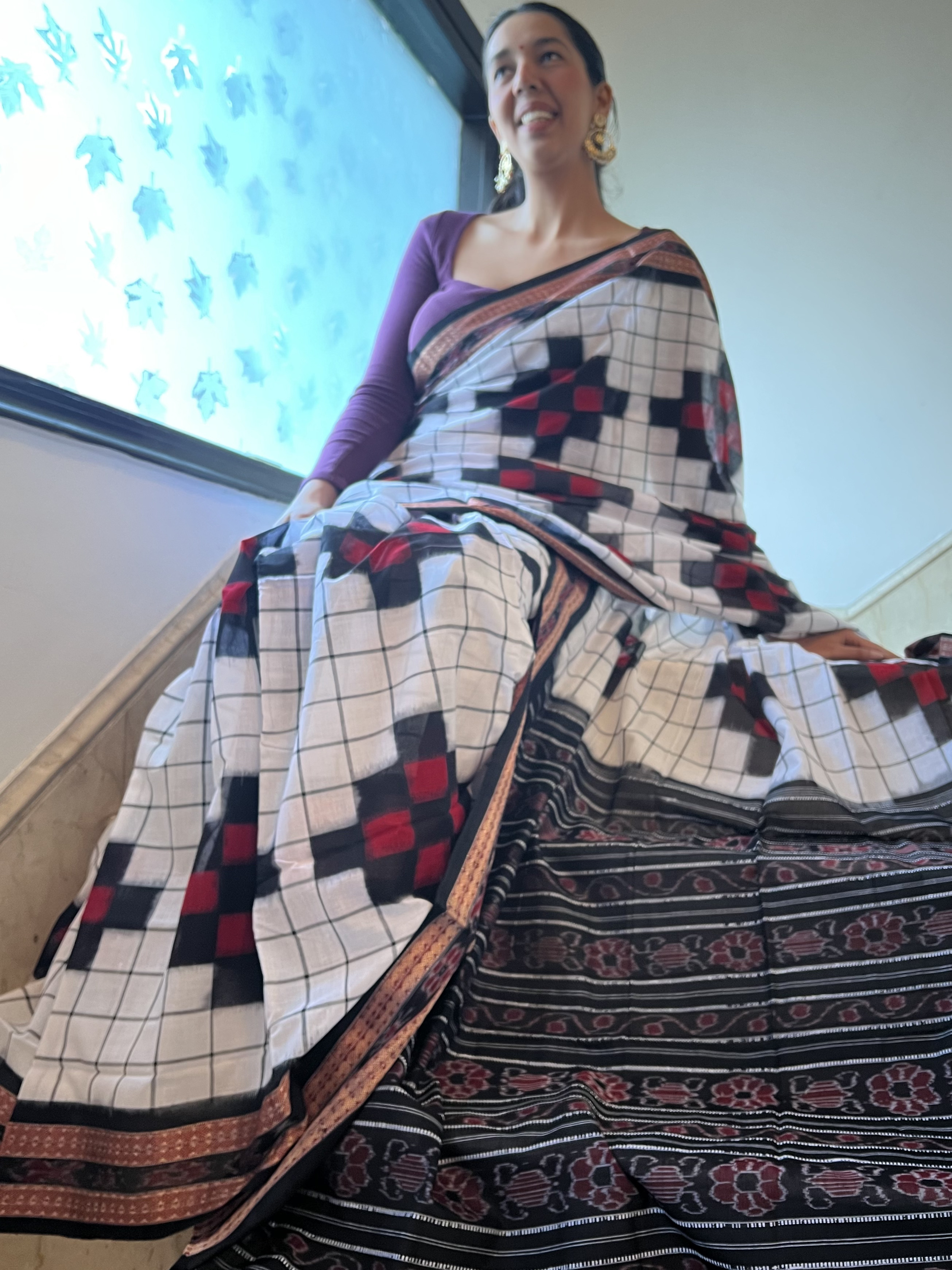 Handwoven Orissa Cotton Red White saree | Reeling Threads