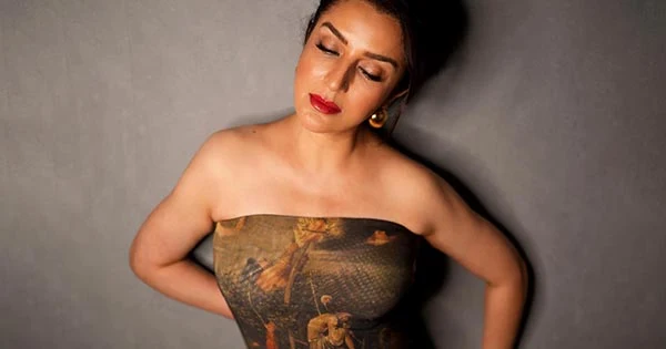 Tisca Chopra hot off shoulder dress curvy body