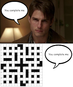 Tom Cruise as Jerry Maguire: "You complete me"; and a crossword