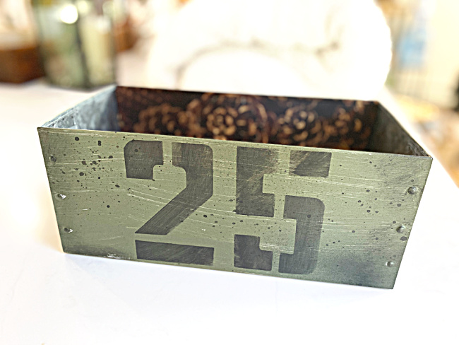 crate with stenciled 25