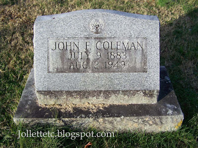 Tombstone John F. Coleman https://jollettetc.blogspot.com