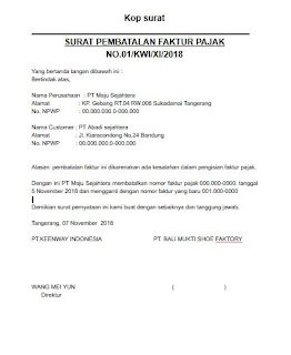 Surat Pembatalan Faktur Pajak