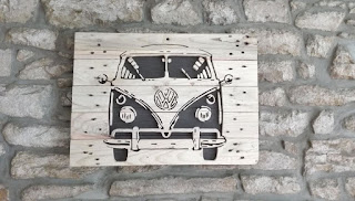 voyage, noir, bois, tableau en bois de palette, décoration, cadeau, véhicule, version, spécial, transporter,génération, fourgon, camion, camionnette, combi, Wolkswagen, transport, original, bois de palette