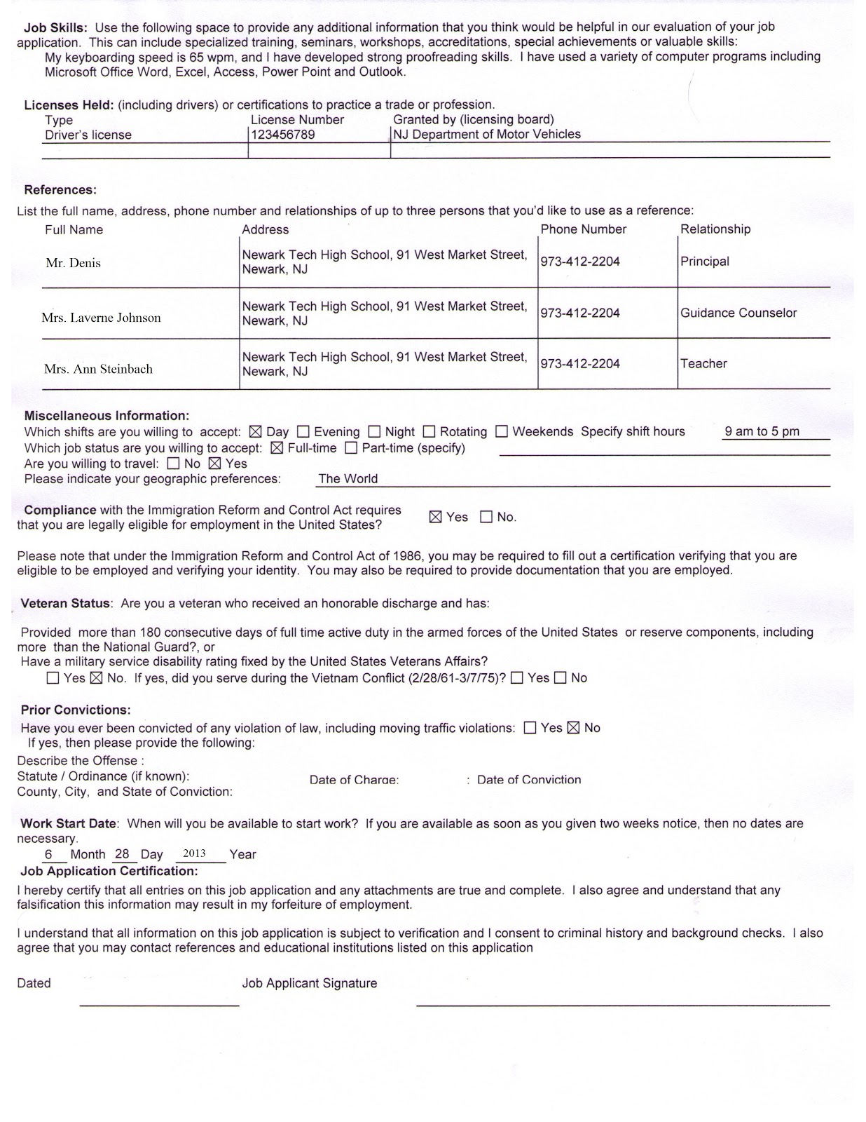 ... job application use this as a sample to fill out your own application