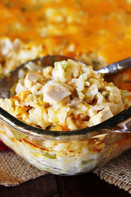 Close-Up of Creamy Chicken Rice Casserole in Baking Dish Image