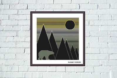 Geometric mountains and bear abstract cross stitch pattern