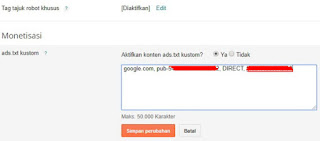 Contoh cara pemesangan dan upload file ads.txt dengan benar