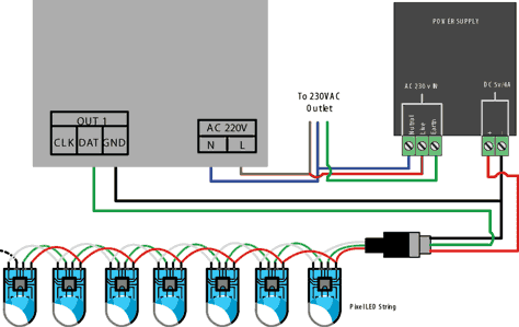 T-1000AC pixel LED controller wiring Diagram 1