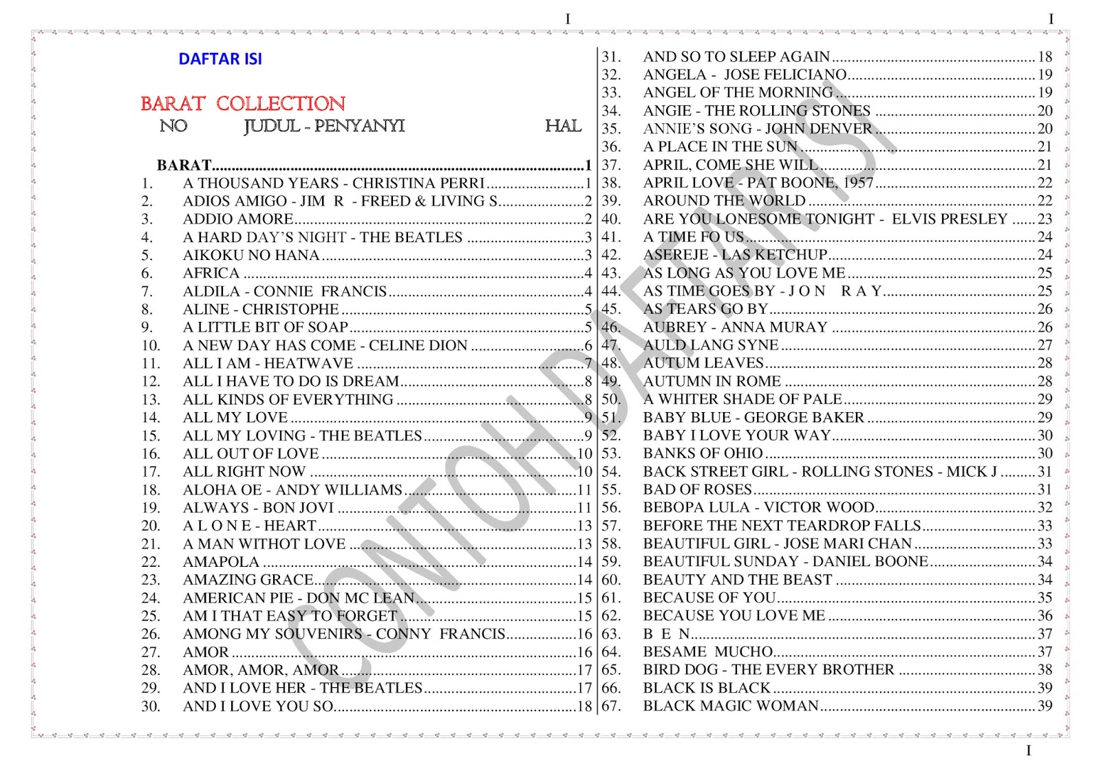 Song Book Collection 5 Buku Lirik Lagu Terlengkap Barat Media Music Centre