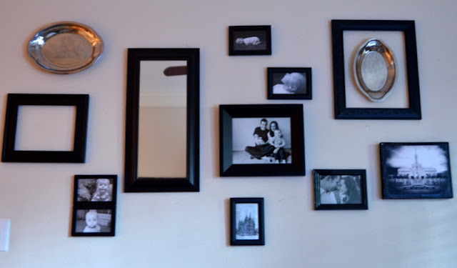 Gallery wall, empty frames, platters