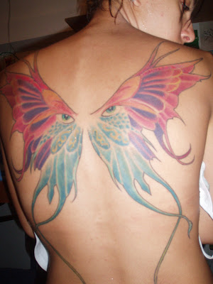 Japanese Butterfly Tattoo Design on Full Back Girl