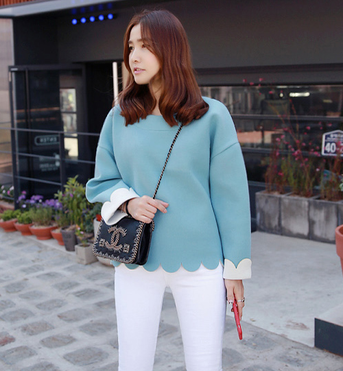 Scalloped Long Sleeve T-Shirt