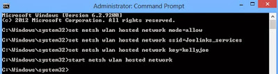 Screenshot: start wlan hosted network