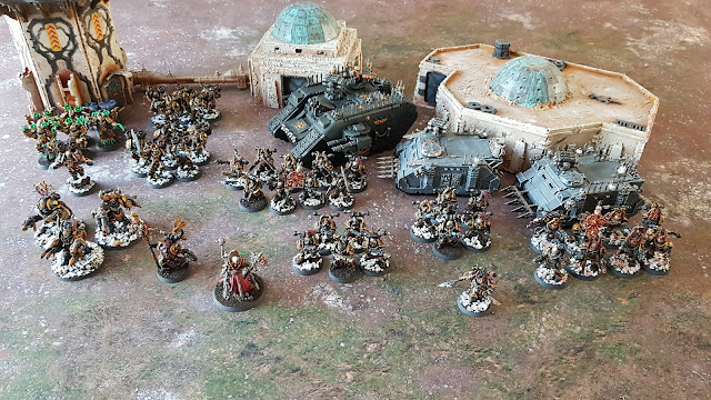 Warhammer 40k battle report - 2000 points - Primaris Vanguard, Militarum Tempestus, Grey Knights and Assassins vs Black Legion and Nurgle Daemons.