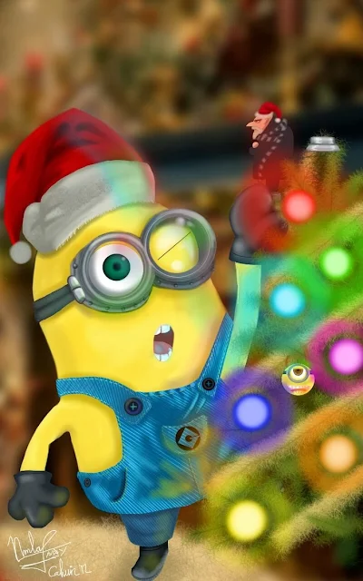 Minion decorando el árbol. 