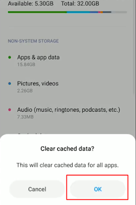 Pilih Cached Data dan Clear Datanya dah (otomatis akan membersihkan Sampah yang ada pada memori kalian dan available memory bertambah 2