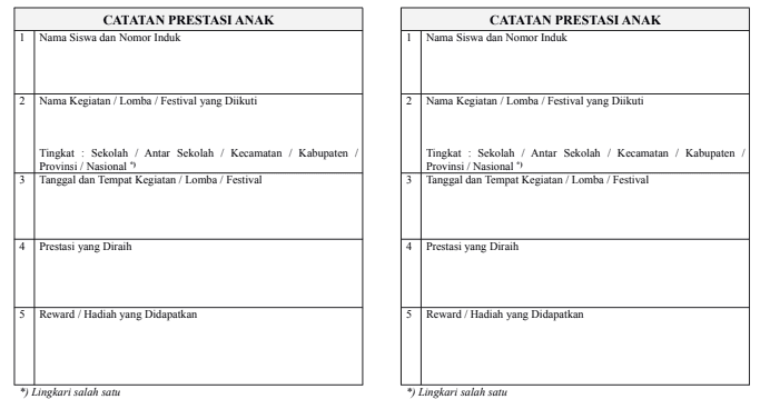 Contoh Format Buku Catatan Prestasi Anak TK/PAUD - Administrasi TK PAUD