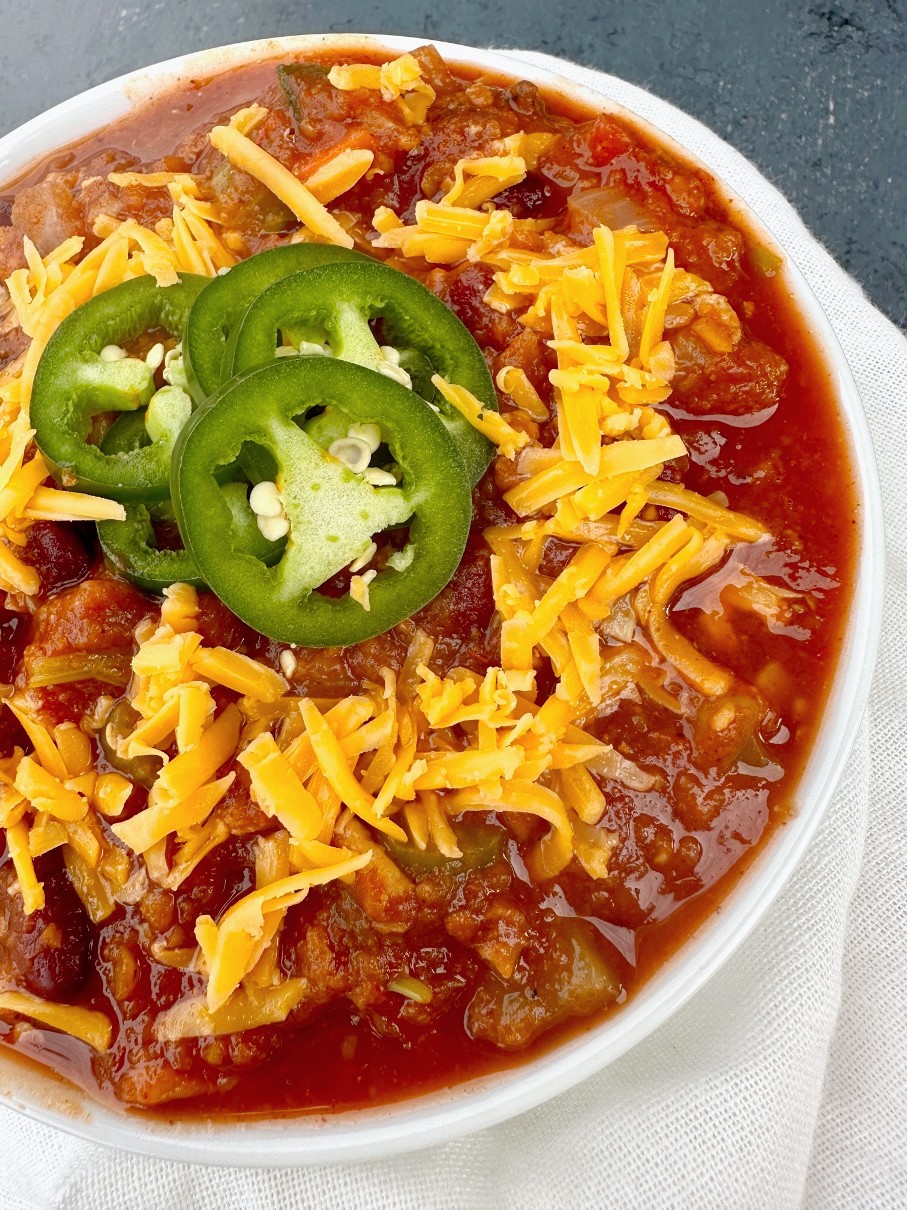 Turkey Chili with Cheddar and Jalapenos