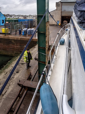 Photo of John watching Ravensdale going down the slipway