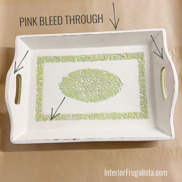 How to fix wood bleed and stubborn stains from coming through white paint. Demonstrated with an upcycled carved wood tray makeover with paint bleed.