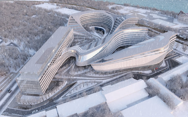 Picture of new complex as seen from the air during the winter