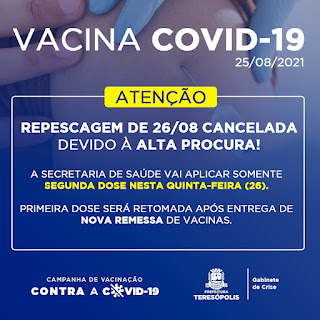 Repescagem de vacina contra a Covid-19 cancelada nesta quinta 26