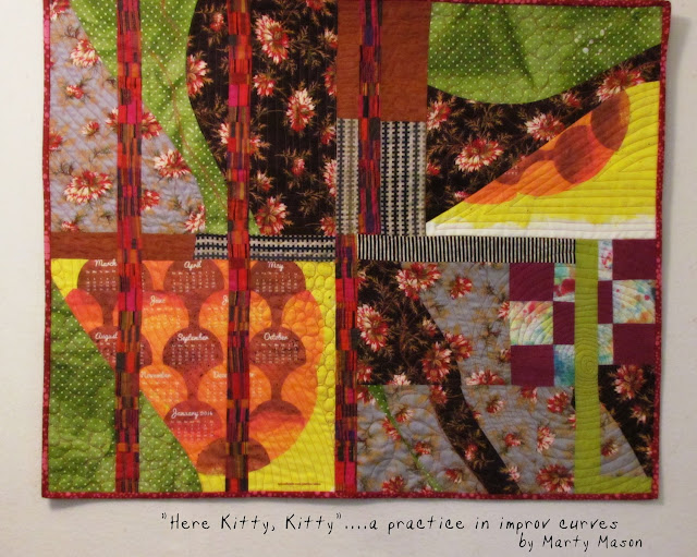 Improv Curve Sampler Quilt ..".Here Kitty, Kitty" by Marty Mason 
