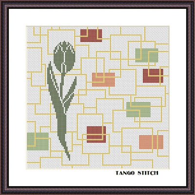Abstract tulip Scandinavian flower cross stitch - Tango Stitch