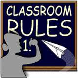 This is an image of a teacher writing on a blackboard under the heading Classroom Rules while a paper airplane is headed in the direction of the blackboard.