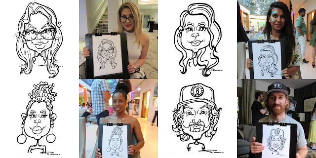 Set of 4 B&W Caricatures and photos from Live Events 1