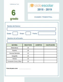 Examen Trimestral Sexto grado 2018-2019