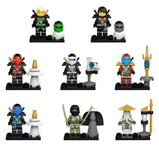 Maykid Ninja Set of 8 Ninja Minifigures with Ninja Weapons, Lego-Compatible