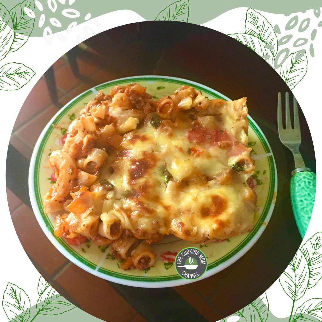 a slice of yummy baked macaroni with Basil