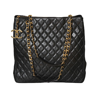 Vintage 1990's black quilted leather Chanel tote bag with gold chain strap and gold hardware