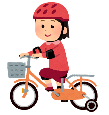 補助輪付き自転車に乗る女の子のイラスト
