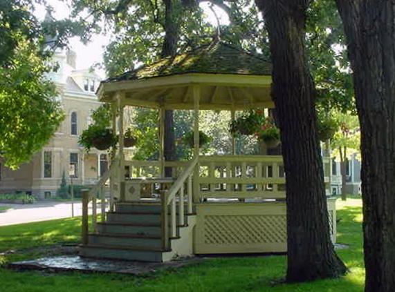 The central features are a beautiful fountain and this gazebo