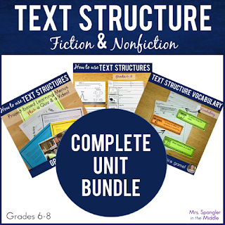 Here's a complete unit for Middle School students on how to USE text structures to analyze text! It includes everything the teacher needs to Teach, Reteach & Enrich based on R.CCR.5/RI.5/RL.5 with built-in differentiation!  All the work is done! Just make the copies and teach!  #activities #lesson