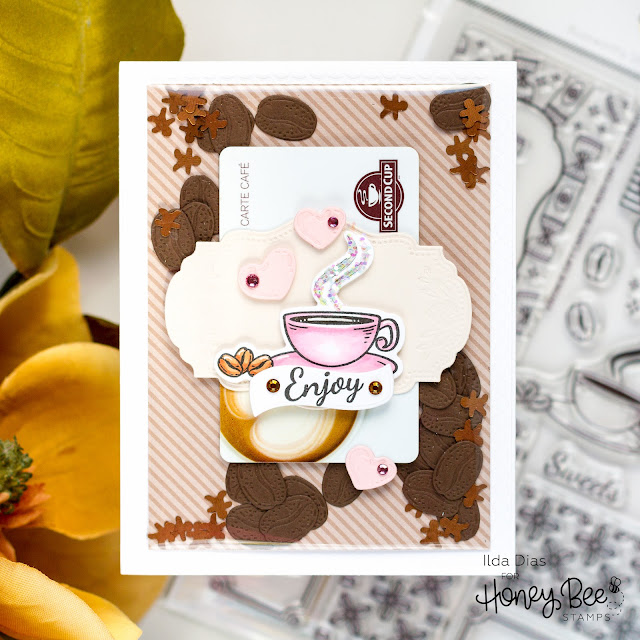 how to,handmade card,Stamps,ilovedoingallthingscrafty,stamping, diecutting,cardmaking, coffee, gift card, shaker card, creative,Honey Bee Stamps,heartfelt harvest,