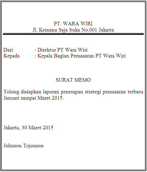 Contoh Memo dan Penulisannya