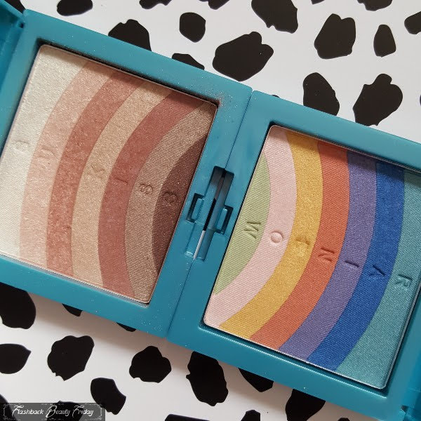 2 compact palettes open with colourful rainbow design and bronze rainbow design