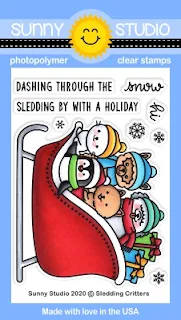 Sunny Studio Sledding Critters Sleigh 3x4 Clear Photopolymer Stamp Set